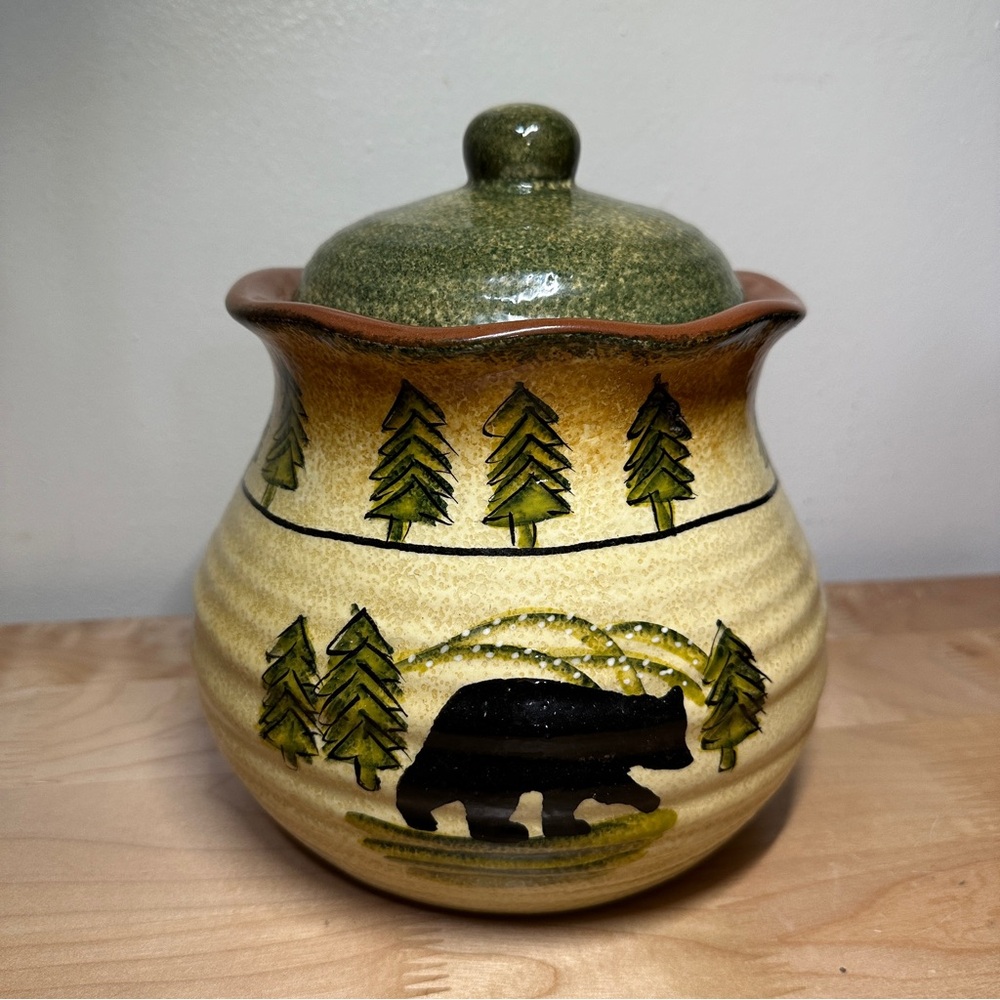 HiEnd Accents Bear Canister Lodge Rustic Pottery Jar w Lid Cabin Decor